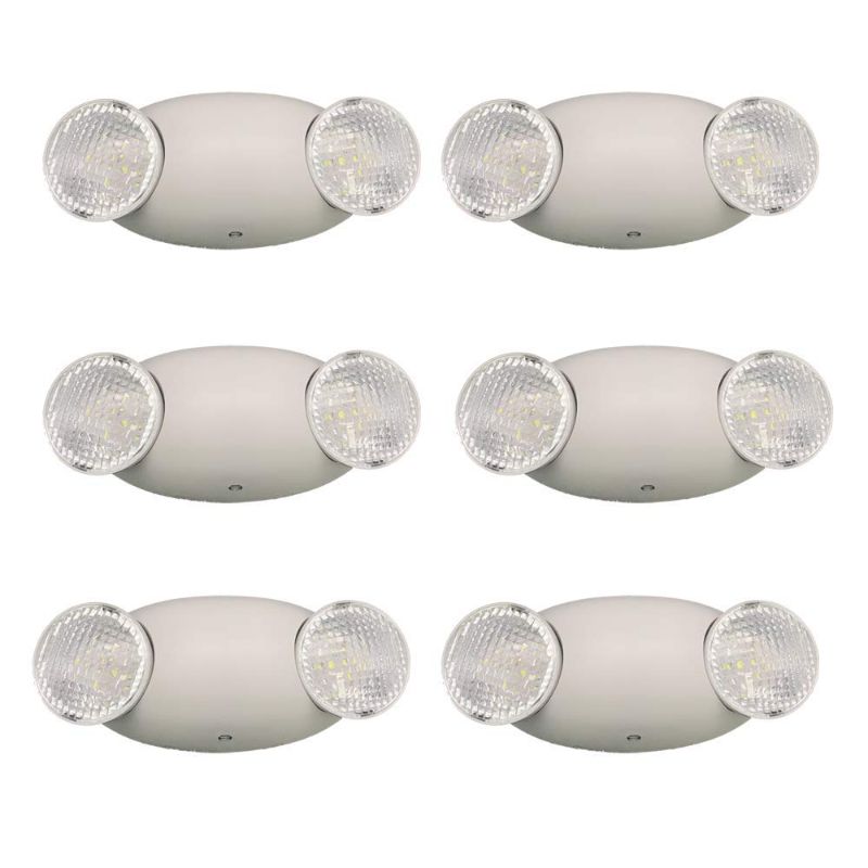 Photo 1 of Amazon Basics LED Emergency Light, UL Certified, 6-Pack, Adjustable Two LED Bug Eye Head, Battery Backup, Nickel (Previously AmazonCommercial brand)
