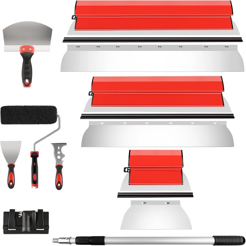 Photo 1 of DEKEones Drywall Skimming Tools Set with 10”24”32” Skimming Blades, a Paint Roller, a Extension Pole and 3 Kinds of Putty Knife Tools for Smoothing Wall and Ceiling