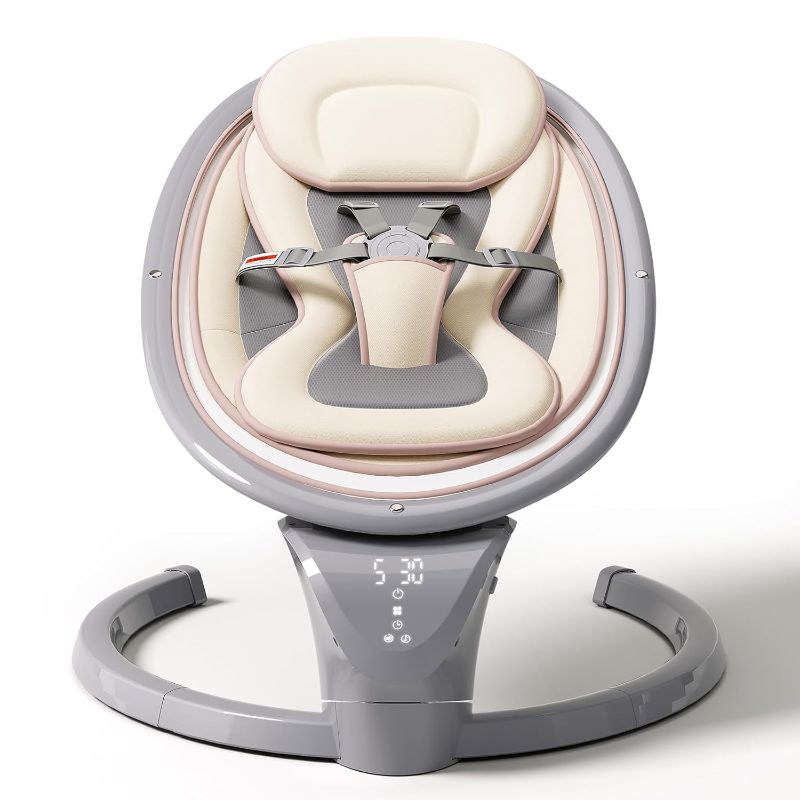 Photo 1 of Baby Swings for Infants to Toddler, Portable Baby Swing for Indoor and Outdoor, Infant Swing for Newborn with Remote Control, 5 Speeds, 5-Point Harness, and 10 Preset Lullabies (Grey)