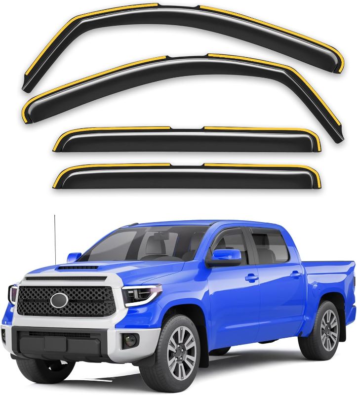 Photo 1 of in-Channel Rain Guards Fit for Truck Toyota Tundra 2007-2021 CrewMax Window Rain Guards Visors Vent Visors Window Deflector Vent Shades Car Accessories -4 pcs
