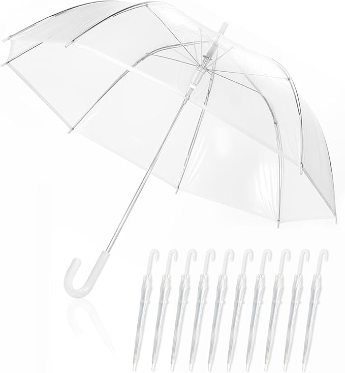 Photo 1 of 12 Pcs Wedding Umbrella Bulk,with J Hook Handle,Auto Open Stick Clear Umbrellas,Large Windproof Bubble Umbrella for Wedding Party, Birthday, Outdoor Interactive, Photography
