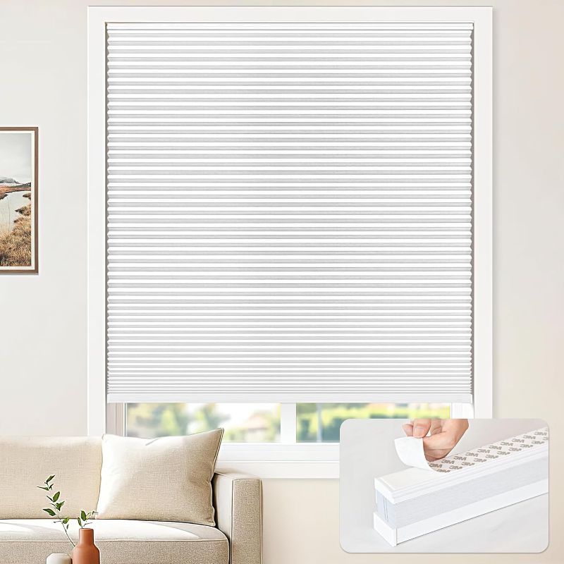 Photo 1 of LazBlinds Cordless Cellular Blinds, No Drill Blackout Honeycomb Shades for Indoor Windows, Insulated UV Protection Cellular Shades, Easy Inside Mount, 27" W x 72" H, White

