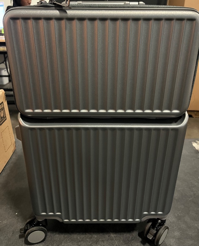Photo 1 of LEOVEN Front Open Hardside Luggage, LS-2518 PC Hard Shell Suitcase with Cup Holder, USB, Aluminium Frame, TSA Customs Lock, 360° Double Spinner Wheels with Brake and Shock Absorber, Waterproof
