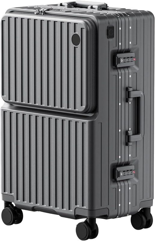 Photo 1 of LEOVEN Front Open Hardside Luggage, LS-2518 PC Hard Shell Suitcase with Cup Holder, USB, Aluminium Frame, TSA Customs Lock, 360° Double Spinner Wheels with Brake and Shock Absorber, Waterproof
