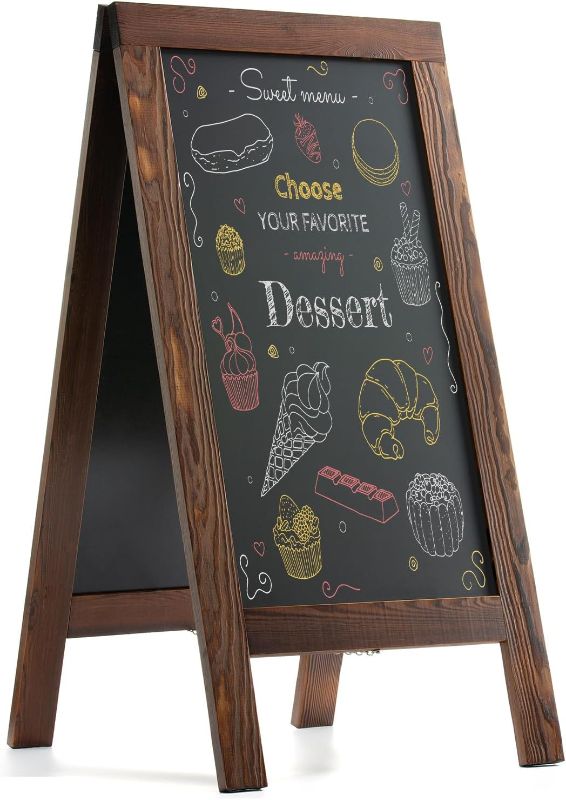 Photo 1 of Sandwich Board 40"x20" Solid Pine Wood Rustic Brown,Chalk Board Sign Board,Sandwich Board Signs Outdoor, Chalkboard Easel,A Frame Chalkboard Sign
