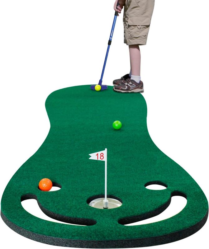 Photo 1 of KOFULL Putting Green Mats Set - Indoor/Outdoor Golf Putting Practice or Golf Game with 78" x 24" Putting Mat, Adjustable Putter, 3 Balls, Training Aid Cup & Flags

