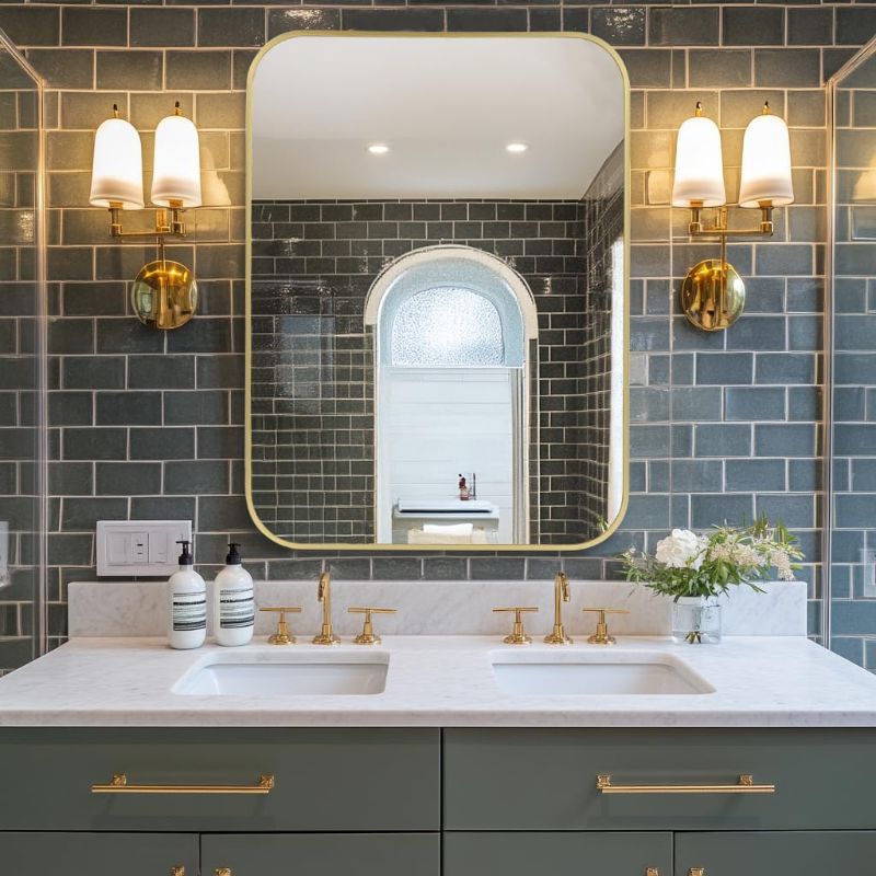 Photo 1 of MZON Brushed Gold Vanity Mirror, Rectangle Bathroom Mirrors for Over Sink, Anti-Rust Frame & Tempered Glass, Hangs Horizontally/Vertically - Ideal for Small Bathroom or Powder Room
