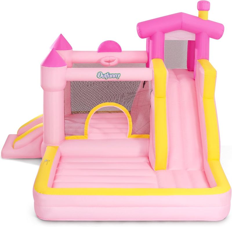 Photo 1 of Inflatable Bounce House, Large Bouncy Castle for Kids with Slide, Outdoor & Indoor, - Pink
