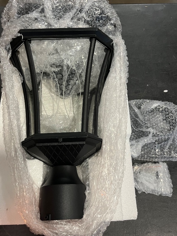 Photo 1 of LUTEC Outdoor Solar Lamp Post Light with Pier Mount Base, Dusk to Dawn Waterproof Pole Light Head with Patterned Glass, Exterior Black Solar Powered Fence Post Light Fixtures for Outside
