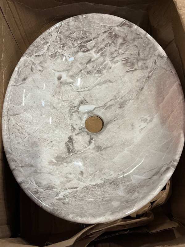 Photo 1 of Ceramic Vessel Sinks Oval Bathroom Sink Above Counter Vessel Sink with Faucet and Drain Combo 16 inch Marbling Vessel Bathroom Sinks Bowl
