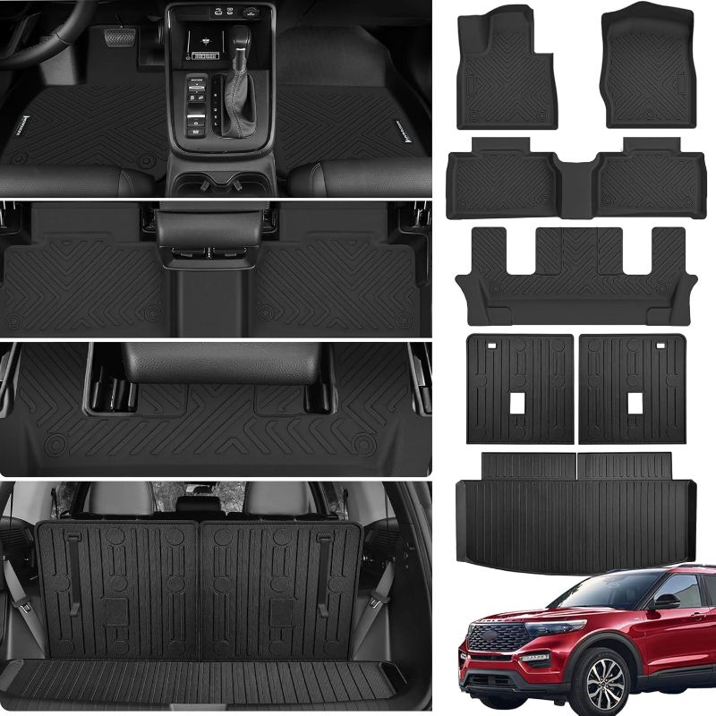 Photo 1 of Floor Mats &Trunk Mat for 2020-2025 Ford Explorer 6 Seats with Backrest Mat All Weather TPE Rubber Cargo Liner for 2020-2025 Ford Explorer Accessories
