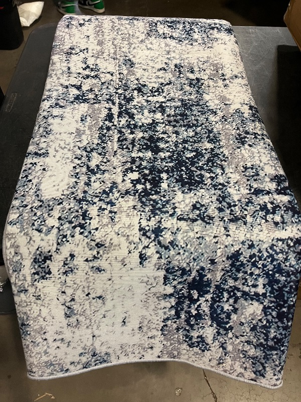 Photo 1 of Keen Home Design Area Rugs - 5x8 Non-Shedding, Abstract Rugs for Kitchen, Living Room, Bedroom, Dining Room, Entryway - Size: 5'3" x 7'7", Navy/Grey/White
