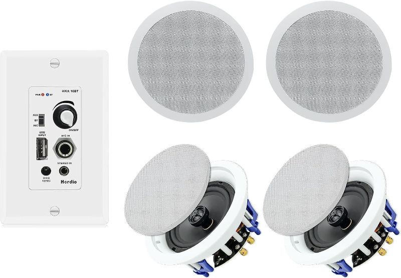 Photo 1 of Herdio Home Audio Package in Wall Bluetooth Amplifier Volume Control Receiver Wall Plate with 6.5 Inch 640W Ceiling Speakers(2 Pairs)

