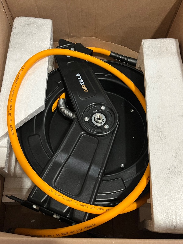 Photo 1 of Steel Retractable Air Hose Reel 3/8" Inch x 50' Feet Hybrid Polymer Hose, Heavy Duty Air Hose Reel included Auto Rewind Reel | Quick Air Coupler | Heavy Duty Steel Frame
