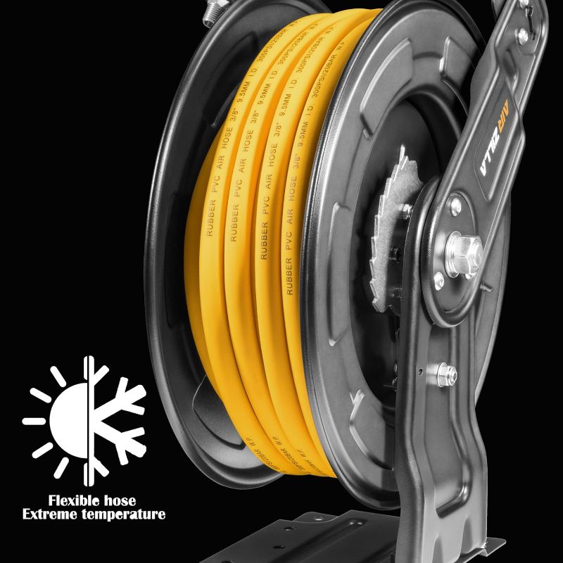 Photo 1 of Steel Retractable Air Hose Reel 3/8" Inch x 50' Feet Hybrid Polymer Hose, Heavy Duty Air Hose Reel included Auto Rewind Reel | Quick Air Coupler | Heavy Duty Steel Frame
