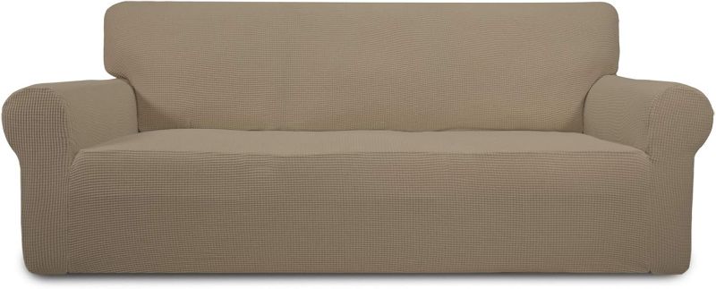Photo 1 of Easy-Going Stretch Sofa Slipcover 1-Piece Sofa Cover Furniture Protector Couch Soft with Elastic Bottom for Kids, Polyester Spandex Jacquard Fabric Small Checks (Sofa, Natural)
