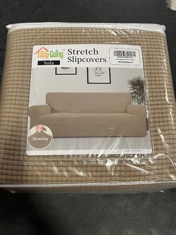 Photo 1 of Easy-Going Stretch Sofa Slipcover 1-Piece Sofa Cover Furniture Protector Couch Soft with Elastic Bottom for Kids, Polyester Spandex Jacquard Fabric Small Checks (Sofa, Natural)
