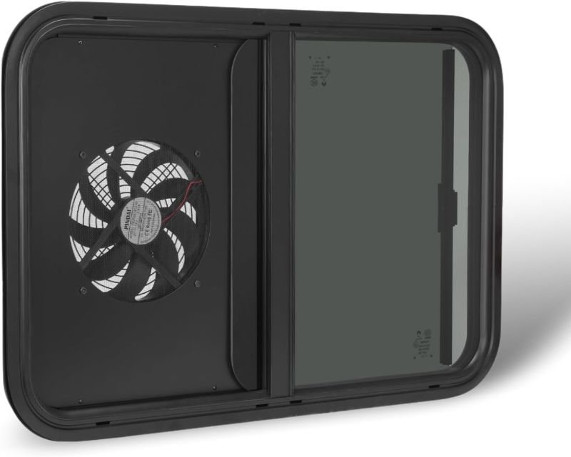 Photo 1 of RV Window with Integrated Exhaust Fan,DOT-Compliant Sliding Replacement for Campers Cargo and Trailers, Complete with Trim Ring 27.5"x5.7"