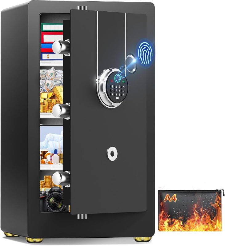 Photo 1 of 6.0 Cuft Biometric Safe Box with Fireproof Waterproof Bag, Fireproof Safe Large Document Storage Anti-Theft Dual Alerts, Mute Mode, Digital Security for Business
