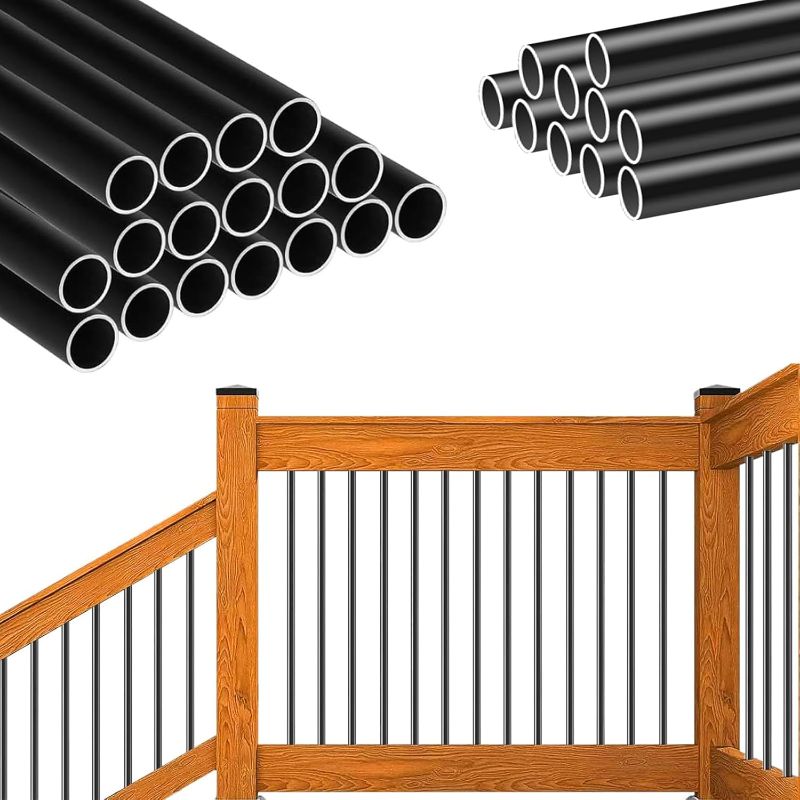 Photo 1 of 50 Pack Deck Balusters 36" x 3/4" Staircase Baluster, Diameter 3/4" Metal Deck Spindle and Stairs Railing,Hollow Round Black Deck Balusters for Deck Railing Porch ?
