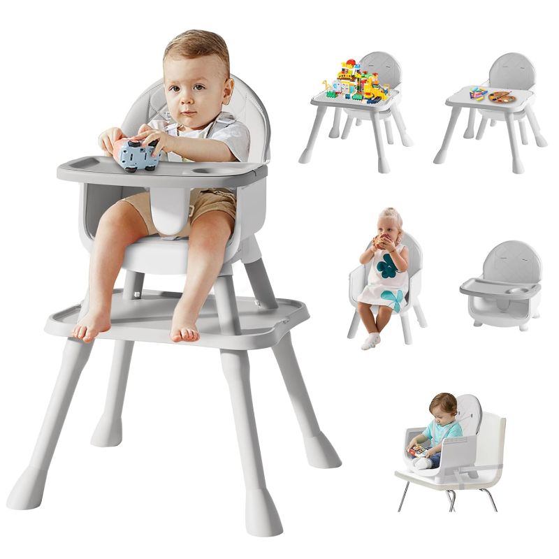 Photo 1 of 6 in 1 Baby High Chair for Babies and Toddlers, Booster Seat, Kids Learning Table & Chair (Grey)
