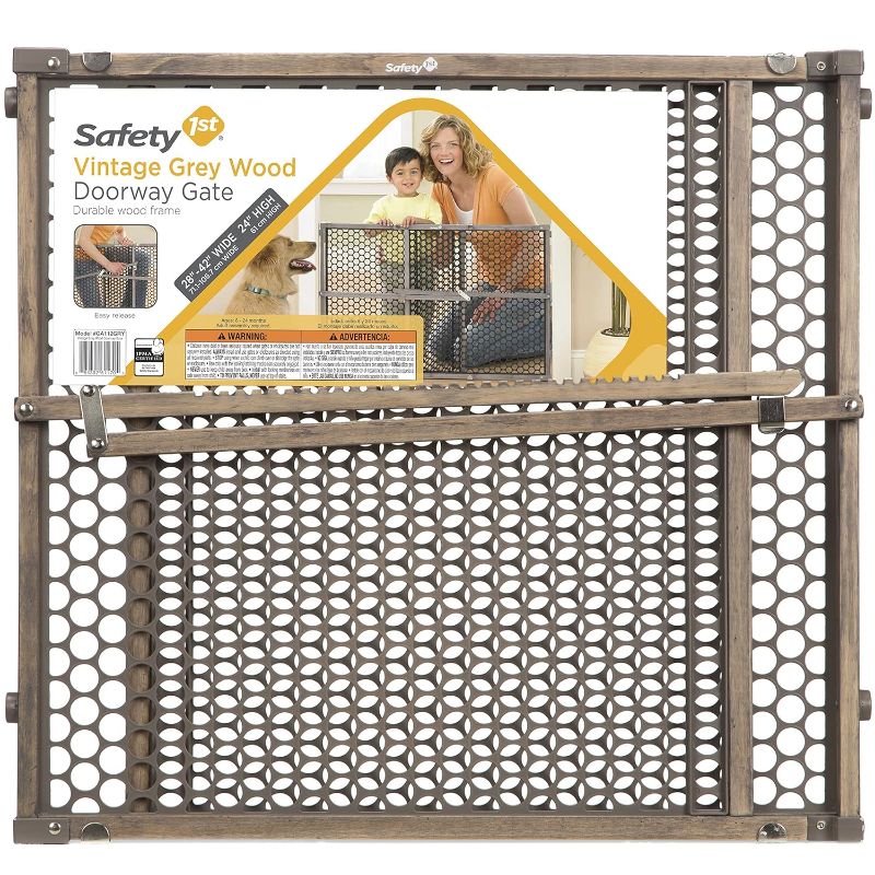 Photo 1 of Safety 1st Adjustable Baby Gate for Doorways, Pressure Mount Fastening Gates for Pets, Toddlers, Babies, Children, Vintage Wood, Grey
