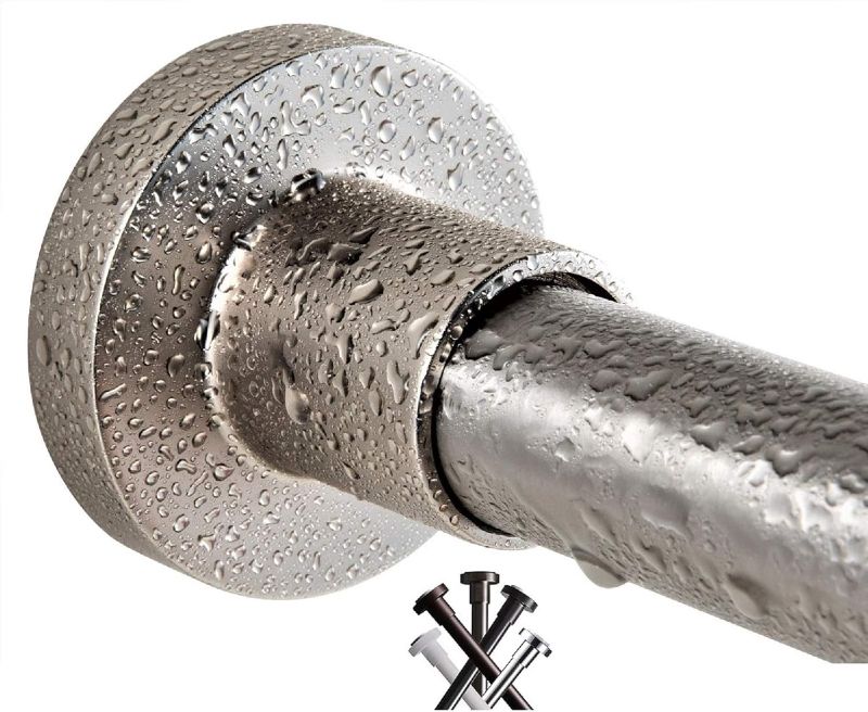 Photo 1 of BRIOFOX Tension Curtain Rod 43-73 Inches Brushed Nickel, Never Rust and Non-Slip and Heavy Duty Shower Curtain Rod, 304 Stainless Steel
