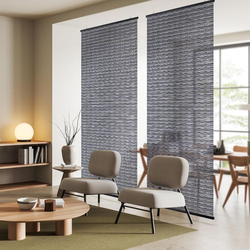 Photo 1 of DECOLAB Hanging Room Panel, Privacy Sheer Separator Divider for Shared Room, Entryway, Workspace, Trimmable Length, Natural Woven, 36”W x 96”L, Set of 2, Azurite
