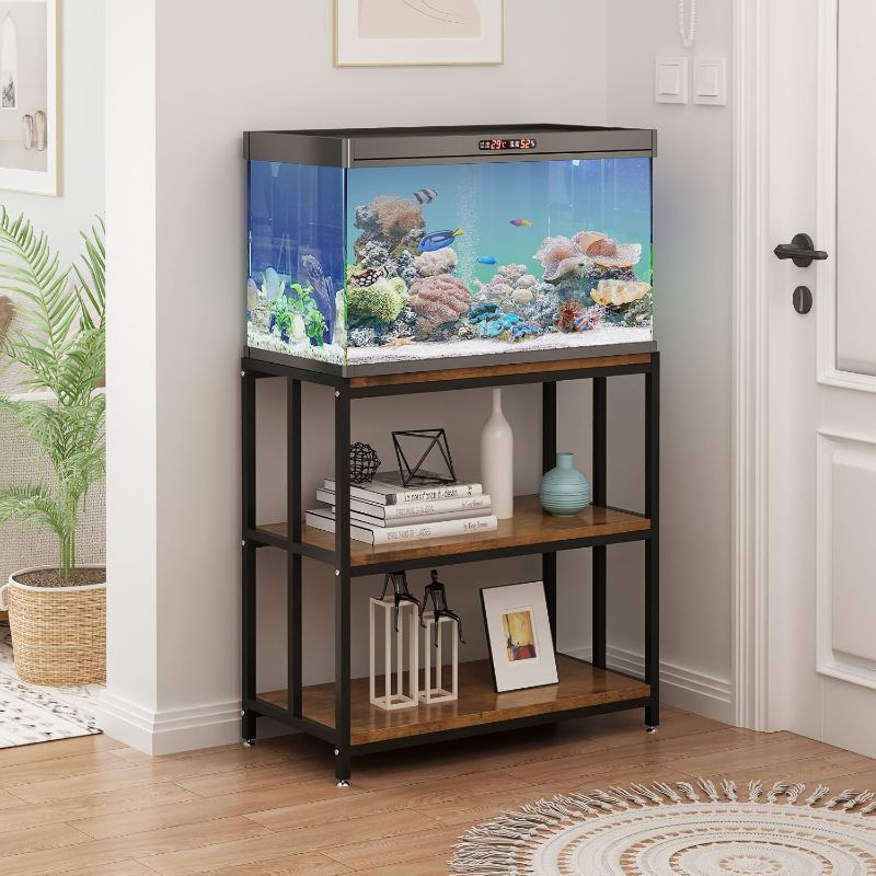 Photo 1 of 20 Gallon Metal Aquarium Stand with Shelves for Fish Tank Accessories Storage, Reptile Tank Turtle Terrariums Stand for Home Office (Black)
