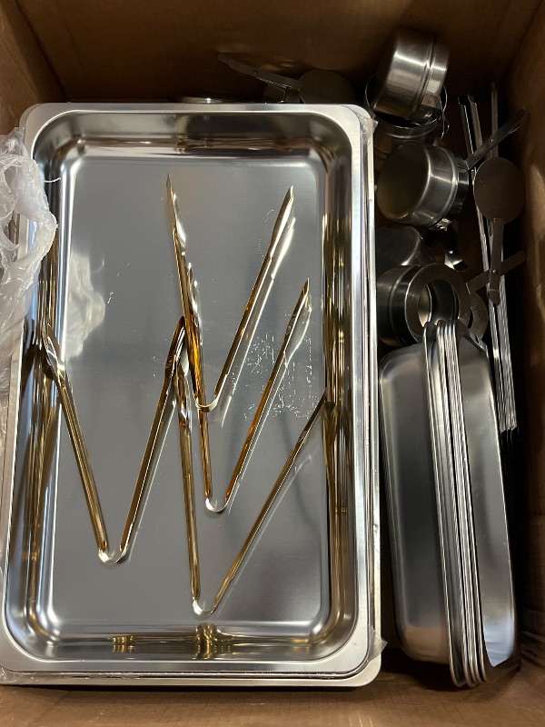 Photo 1 of Chafing Dishes for Buffet 4 Pack 7pan, 9QT [Elegant Gold and Silver Colors] Stainless Steel Chafing Dish Buffet Set [Sturdy and High Grade] Chafers and Buffet Warmers Sets
