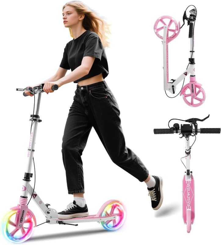 Photo 1 of Kick Scooter for Kids Ages 8+ Teens & Adults, with Front handbrake and Rear Brake, and Adjustable Handlebars, Big Sturdy PU Flash Wheels Great Gift & Toy
