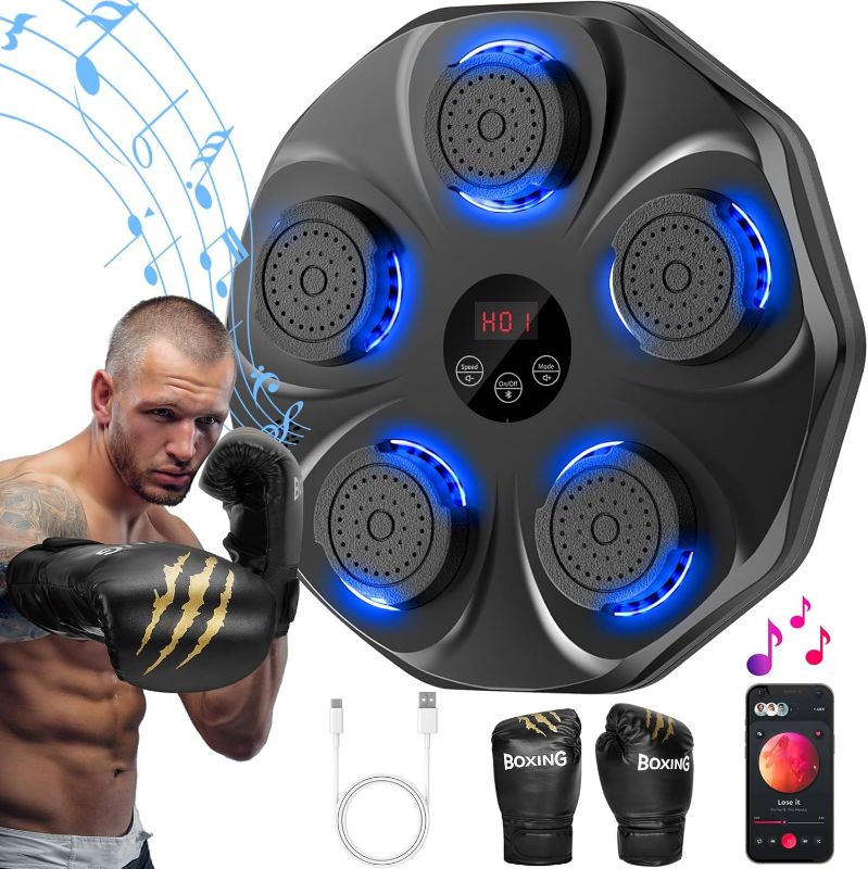 Photo 1 of Music Boxing Machine, Interactive Punching Trainer with Boxing Gloves, Large Size Wall Mounted Electronic Boxing Target for Adults Kids, 9 Modes & 9 Speeds
