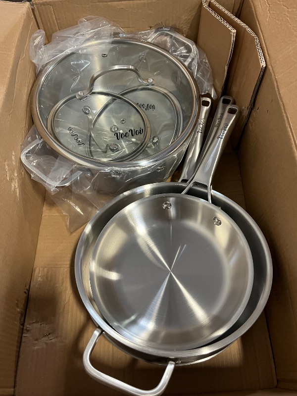 Photo 1 of Stainless Steel Cookware Set,Tir-Ply Pots and Pans Set,10 Pcs Stainless Steel Induction Kitchen Cookware Sets,PFOA Free, Frying Pans,Saucepans,Saute Pan & Stock Pot,Compatible with All Cooktops
