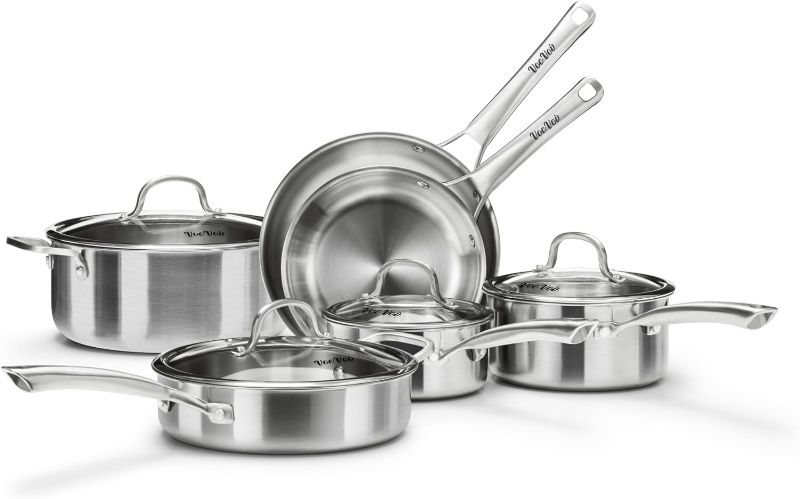 Photo 1 of Stainless Steel Cookware Set,Tir-Ply Pots and Pans Set,10 Pcs Stainless Steel Induction Kitchen Cookware Sets,PFOA Free, Frying Pans,Saucepans,Saute Pan & Stock Pot,Compatible with All Cooktops
