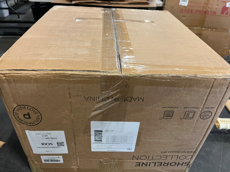 Photo 1 of 24 Piece White Ceramic Plates and Bowls Sets for 8, Reactive Glaze Stoneware with Coastal Line Look | Ideal for Holiday Entertaining, Thanksgiving, and Large Family Meals