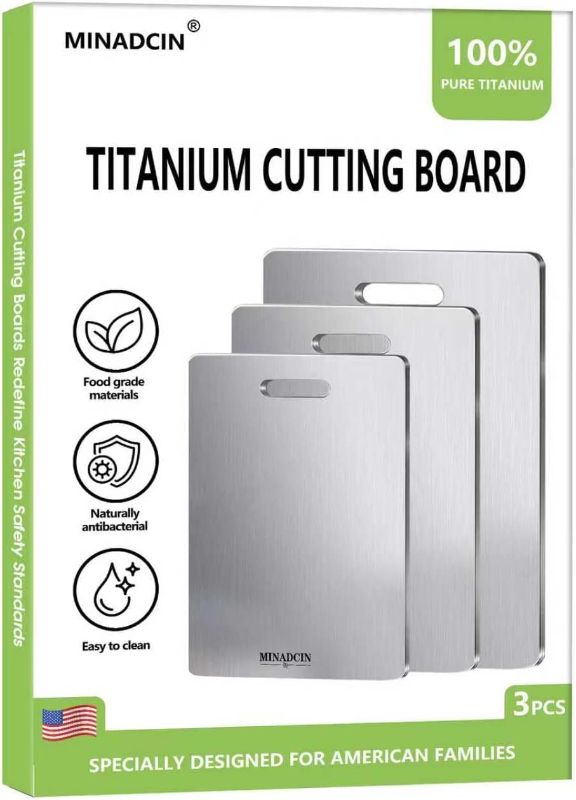Photo 1 of 3Pcs Titanium Cutting Boards For Kitchen, 100% Pure Cut Titanium Cutting Board, Food Grade Quality, Double-sided non-toxic, Easy To Clean, Dishwasher Safe And Will Not Absorb Odors