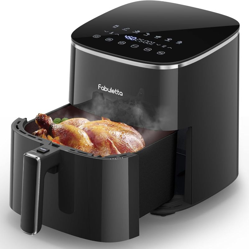 Photo 1 of FABULETTA Air Fryer 11-in-1, 6QT Airfryer 450F Max Crisp, Nonstick Basket, Diswasher Safe, Shake Reminder for Roast, Bake, Dry, Reheat, Frozen, Broil, Proof-Black
