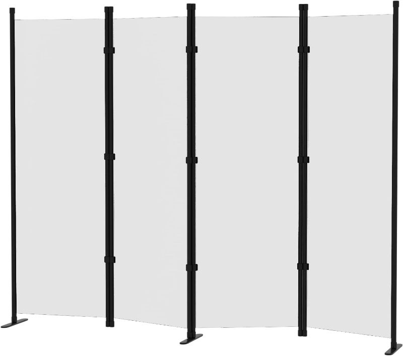 Photo 1 of Room Divider 4-Panel Privacy Screen with 3 Support Foot, Portable Screen Steel Frame with Hook&Loop for Home, Office, Classroom, Studio, Meeting (White)

