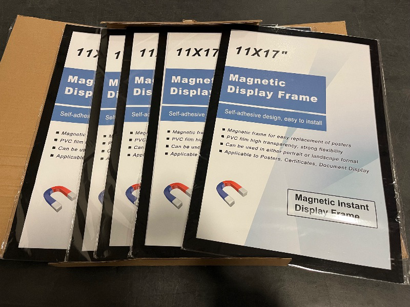 Photo 1 of 11"x 17" Self Adhesive Magnetic Sign Holder, Double Sided Window Magnetic Display Frame with Clear PVC and Strong Magnetic for Office/Store/Door/Glass/Refrigerator Display Frame(Black, 5Pack)