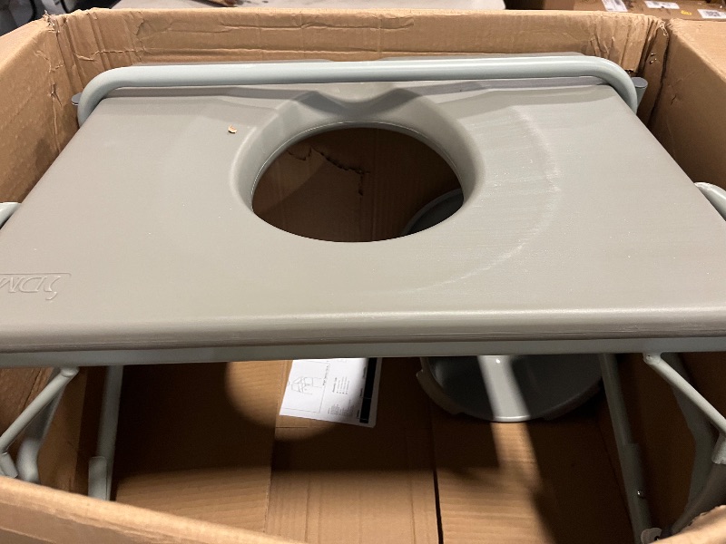 Photo 1 of DMI Drop Arm Portable Toilet Commode, Extra-Wide Seat, 500 Pound Weight Capacity, Bucket with Lid Included, Adjustable Legs, Elderly Assistance Products, Grey