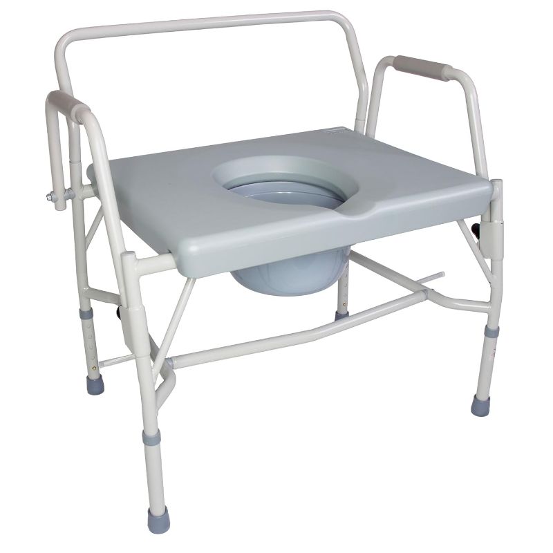 Photo 1 of DMI Drop Arm Portable Toilet Commode, Extra-Wide Seat, 500 Pound Weight Capacity, Bucket with Lid Included, Adjustable Legs, Elderly Assistance Products, Grey