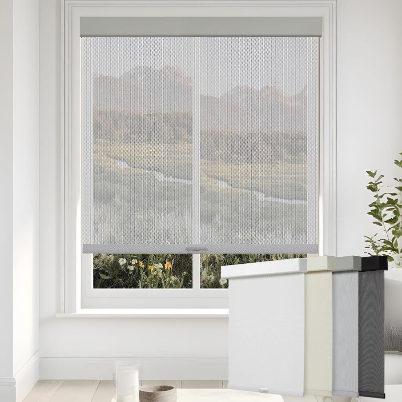 Photo 1 of Persilux Roller Window Shades for Home, Free-Stop Cordless Solar Shades, 5% Openness Light Filtering Roller Shades for Windows (Grey, 35" W x 72" H) See Through UV Protection Solar Blinds for Windows
