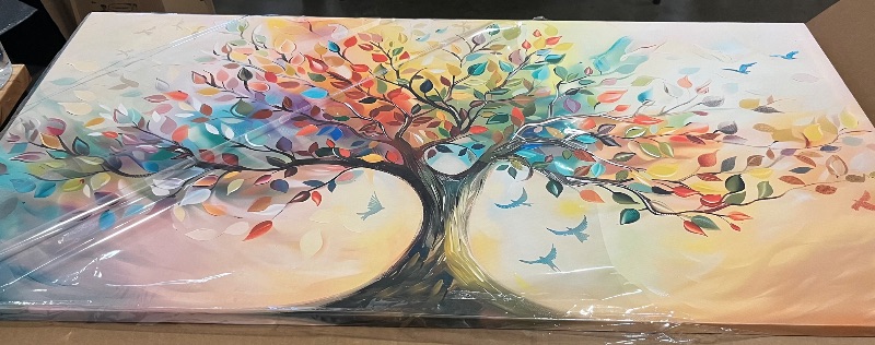 Photo 1 of Vibrant Tree of Life Wall Art Colorful Framed Canvas Print for Living Room, Bedroom, Dining Room, or Home Office Modern Ready to Hang Decor,Nature Inspired Home Decoration - 20"x40"