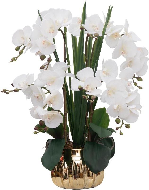 Photo 1 of CXGS Artificial Orchid Flower Real Touch Faux Orchids in Ceramic Vase Large 22.9'' Fake Flowers White Phalaenopsis Floral for Home Indoor Decor
