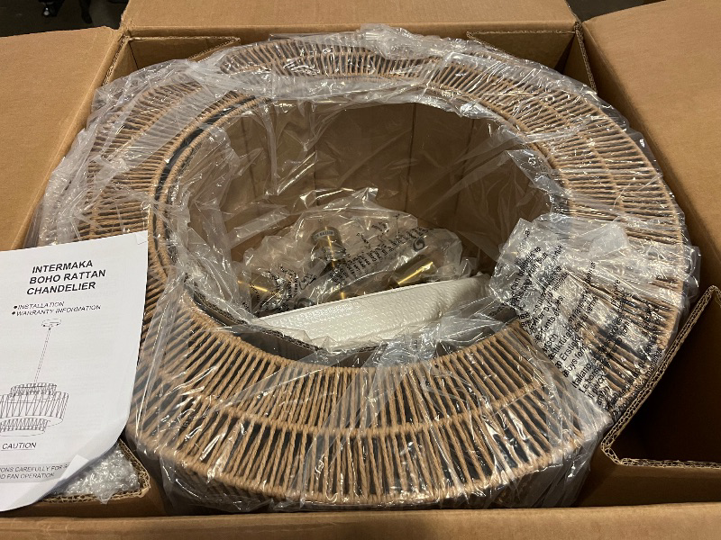 Photo 1 of Hand-Woven Rattan Chandelier Vintage 4-Light 17.7" Farmhouse Boho Bamboo Chandelier Light Fixture Retro 3-Tier Drum Wicker Rattan Golden Chandeliers for Dining Room, Kitchen Island, Bedroom
