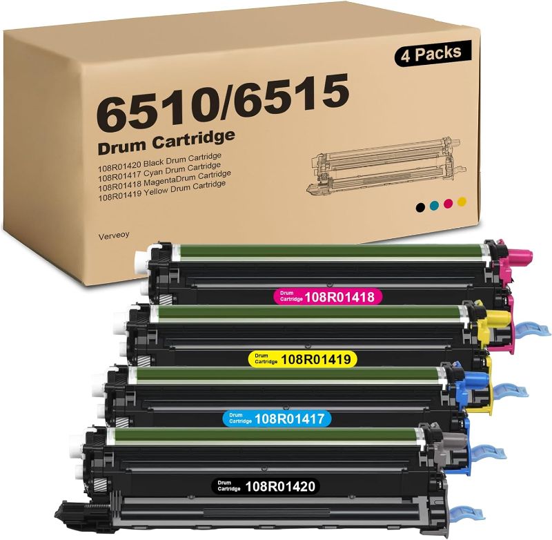 Photo 1 of Phaser 6510 WorkCentre 6515 High Capacity Drum Unit Replacement for Xerox 108R01420 108R01419 108R01417 108R01418 Drum for Phaser 6510 6510N WorkCentre 6515 6515N 6515DN Printer (4-Pack, 48K Pages)
