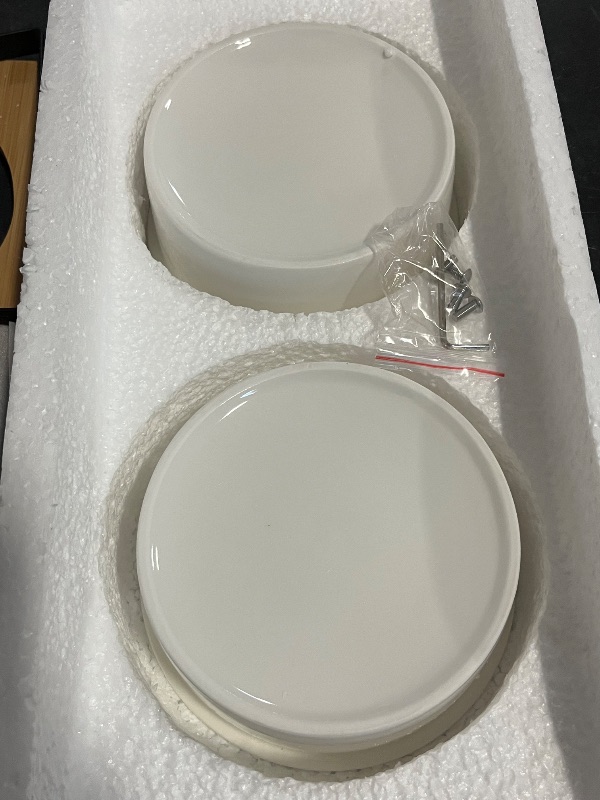 Photo 1 of Navaris Dog Bowls with Stand - Large Double Stoneware Food Bowl Set for Dogs with Elevated Holder Made of Bamboo and Metal - 32 oz (950 ml) Capacity
