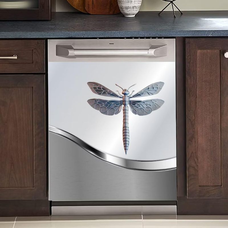 Photo 1 of Dishwasher Magnet Cover Kitchen Decor, Farm Dragonfly Pattern Refrigerator Magnetic Door Cover Vinyl Decal,Farmhouse Animal Home Appliance Magnet Sticker Sheet 23 W x 26 H inches
