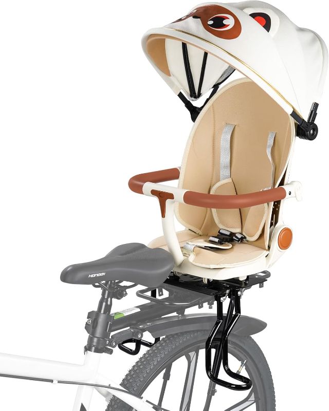 Photo 1 of Rear Child Bike Seat,Rear Mounted Child Bike Seats,Back Mount Child Seat with Back Rest Armrest Foot Pedals,Width Adjustable Bicycle Rear Seat,Fits All Bicycle Rear Frames
