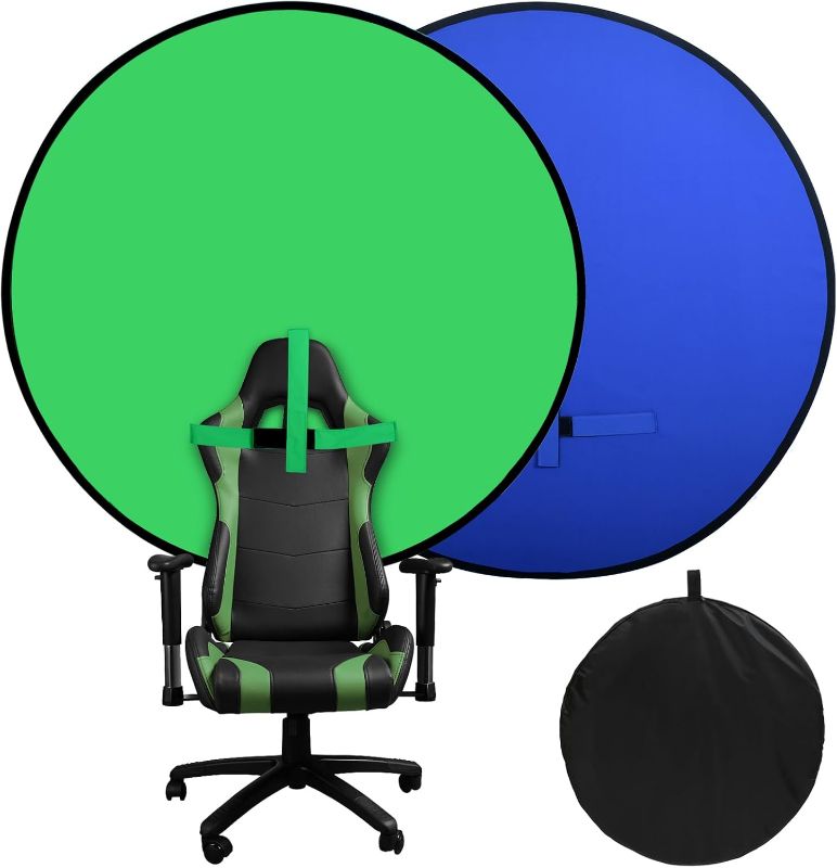 Photo 1 of Portable Blue Green Screen Chair, 57 in Greenscreen Backdrop with Stand 2-in-1Double Sided Foldable Green Background, for Video Chats and Meetings, Photography, Photo Zoom, Streaming Games